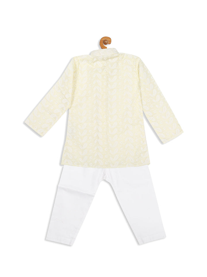VASTRAMAY SISHU Boy's Yellow Chikankari Pure Cotton Kurta With Pyjama Set - qivii