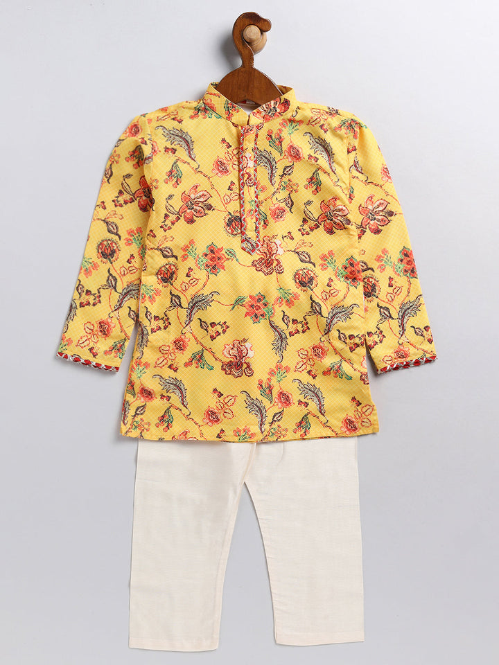 VASTRAMAY SISHU Boys' Multicolor-Base-Mustard And Cream Kurta Pyjama Set - qivii