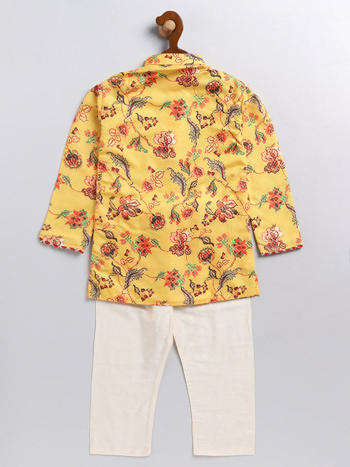 VASTRAMAY SISHU Boys' Multicolor-Base-Mustard And Cream Kurta Pyjama Set - qivii
