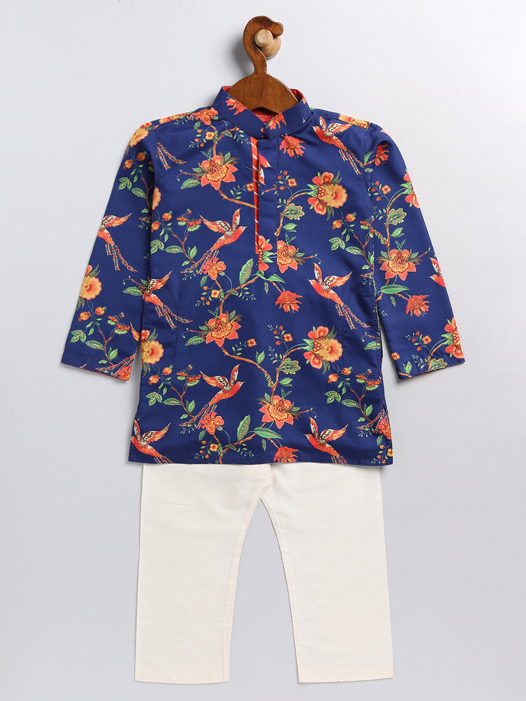 VASTRAMAY SISHU Boys' Multicolor-Base-Navy Blue Kurta and Pyjama Set With Leheria Border - qivii