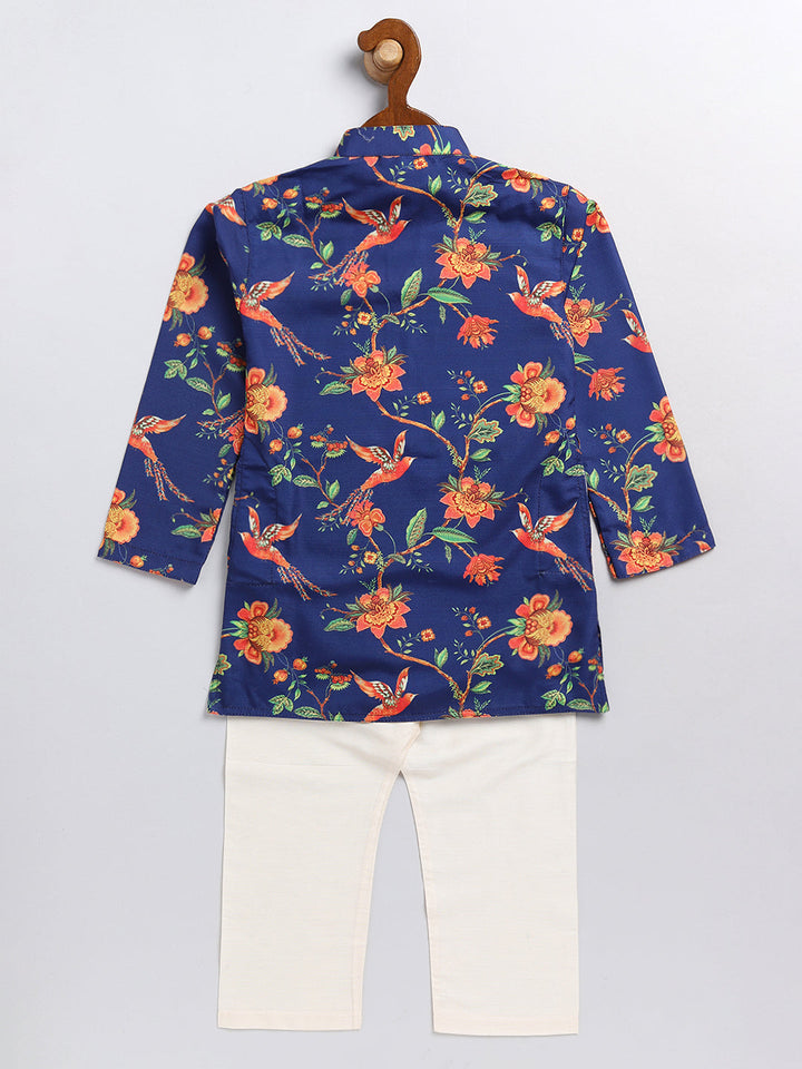 VASTRAMAY SISHU Boys' Multicolor-Base-Navy Blue Kurta and Pyjama Set With Leheria Border - qivii