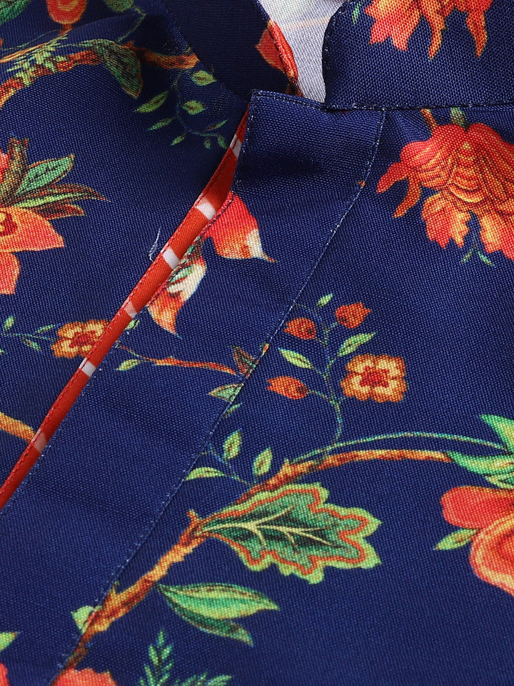 VASTRAMAY SISHU Boys' Multicolor-Base-Navy Blue Kurta and Pyjama Set With Leheria Border - qivii