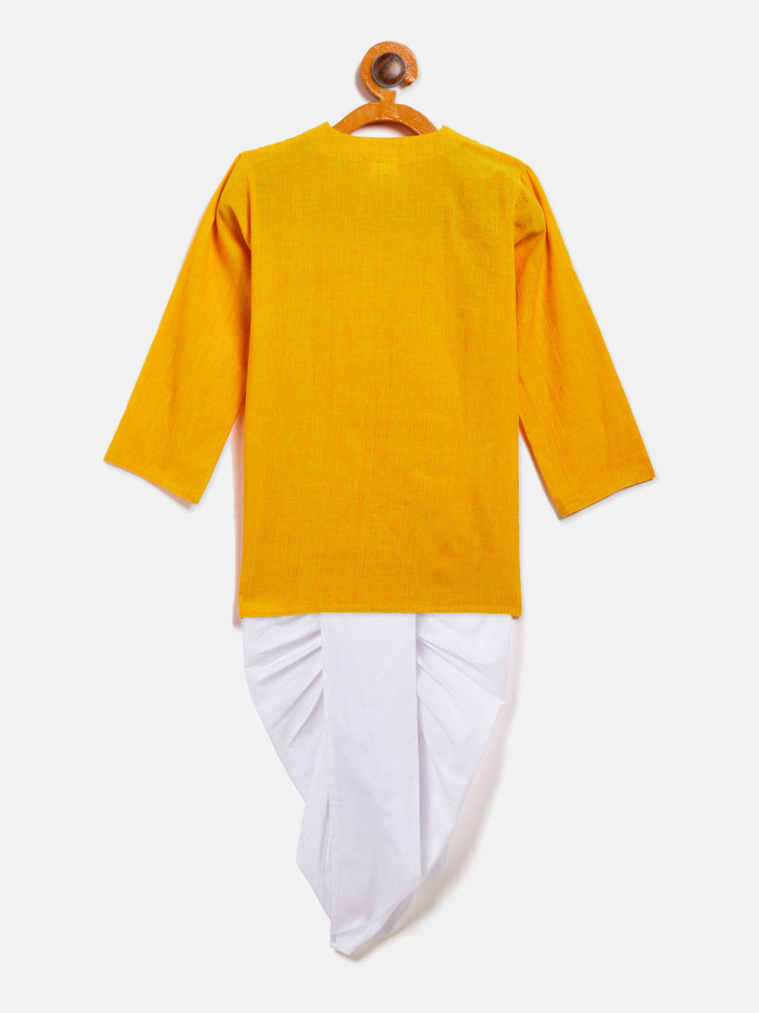 VASTRAMAY SISHU Boy's Mustard Angrakha Style Krishna Kurta and White Dhoti Set - qivii
