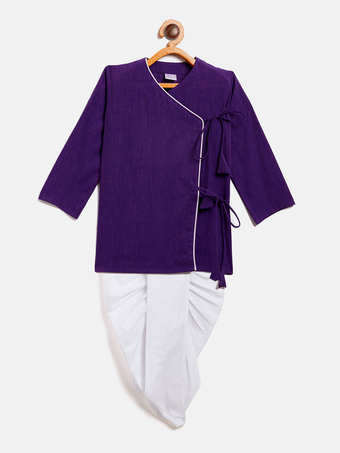 VASTRAMAY SISHU Boy's Purple Angrakha Style Krishna Kurta and White Dhoti Set - qivii