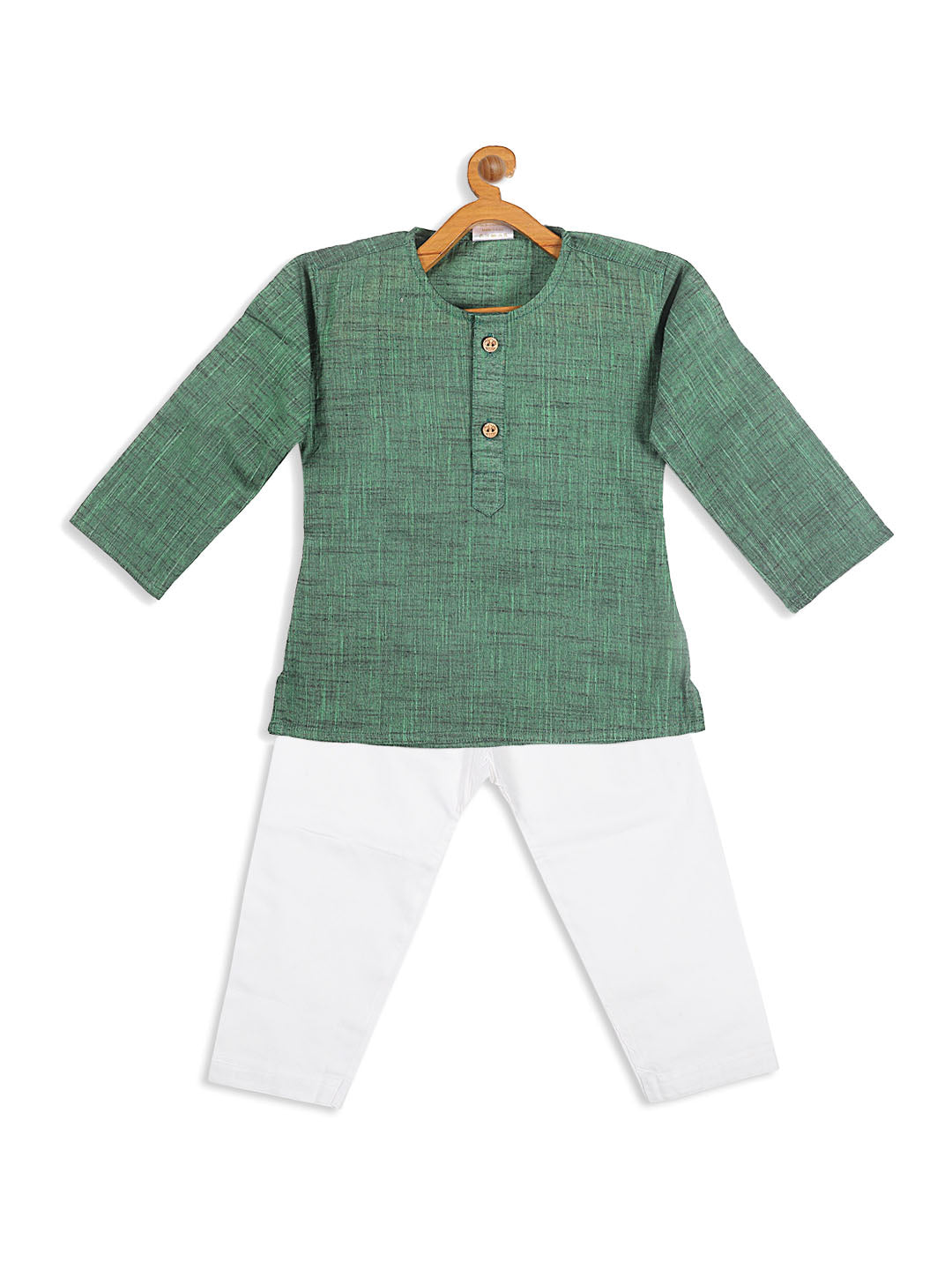 VASTRAMAY Boys' Green Cotton Kurta and White Pyjama Set - qivii