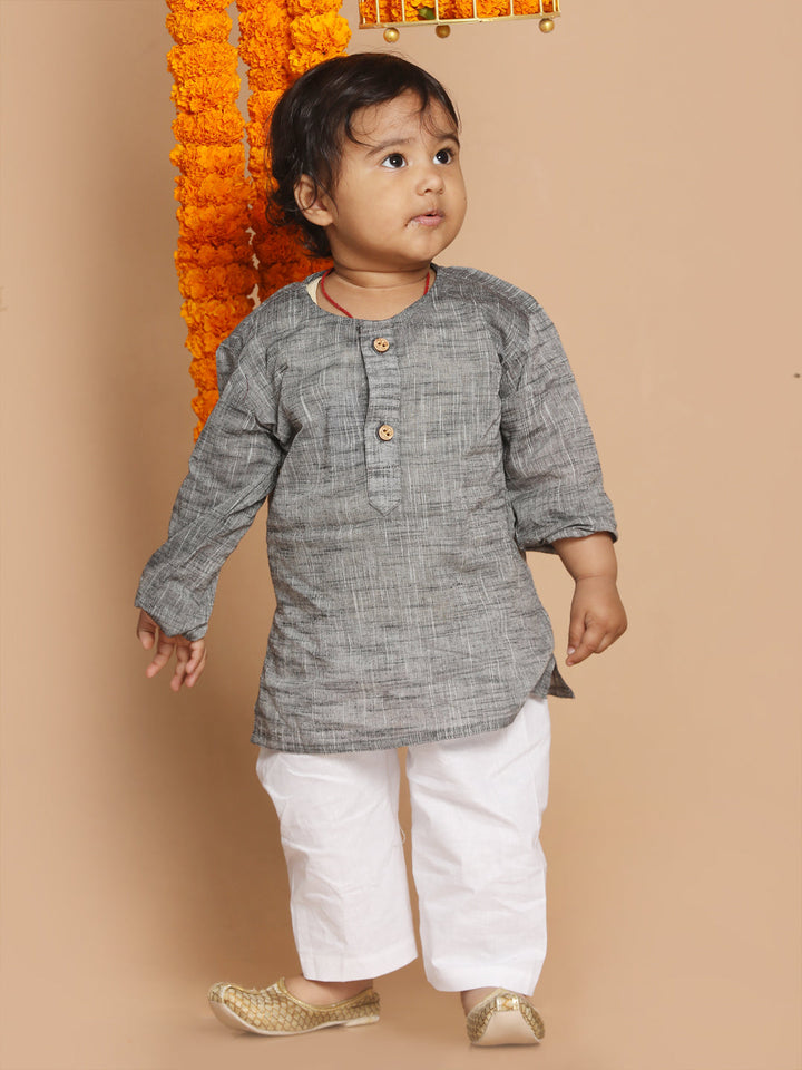 VASTRAMAY SISHU Boys' Grey Cotton Kurta and White Pyjama Set - qivii