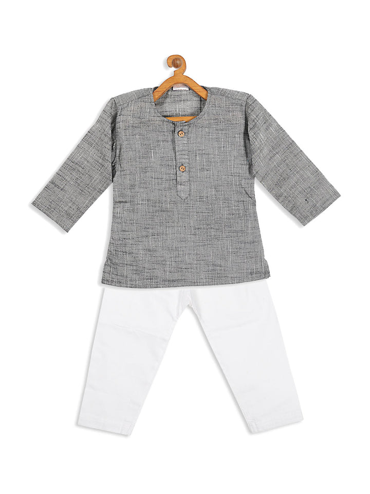 VASTRAMAY SISHU Boys' Grey Cotton Kurta and White Pyjama Set - qivii
