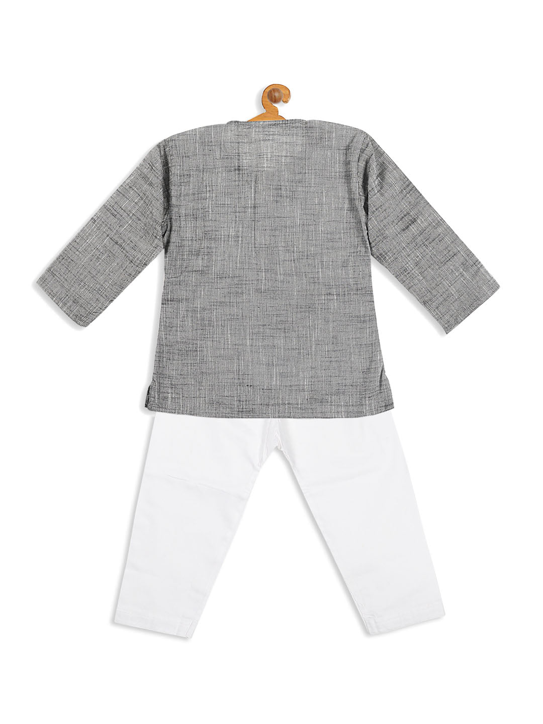 VASTRAMAY SISHU Boys' Grey Cotton Kurta and White Pyjama Set - qivii