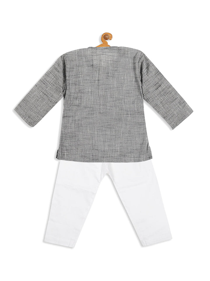 VASTRAMAY SISHU Boys' Grey Cotton Kurta and White Pyjama Set - qivii
