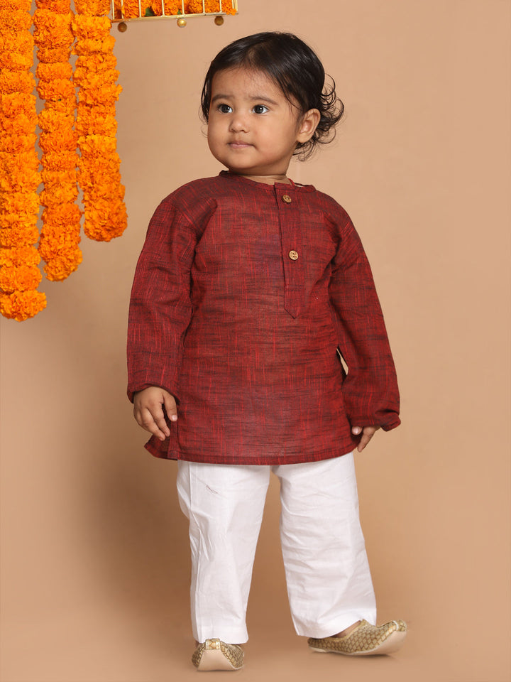 VASTRAMAY SISHU Boys' Maroon Cotton Kurta and White Pyjama Set - qivii