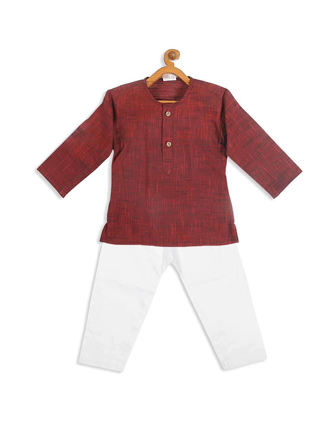 VASTRAMAY SISHU Boys' Maroon Cotton Kurta and White Pyjama Set - qivii