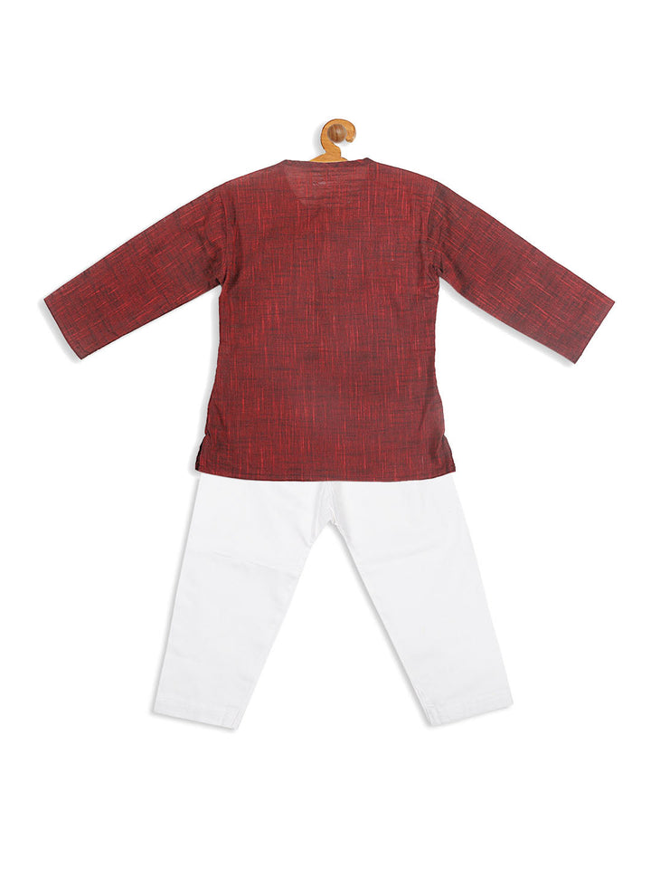 VASTRAMAY SISHU Boys' Maroon Cotton Kurta and White Pyjama Set - qivii
