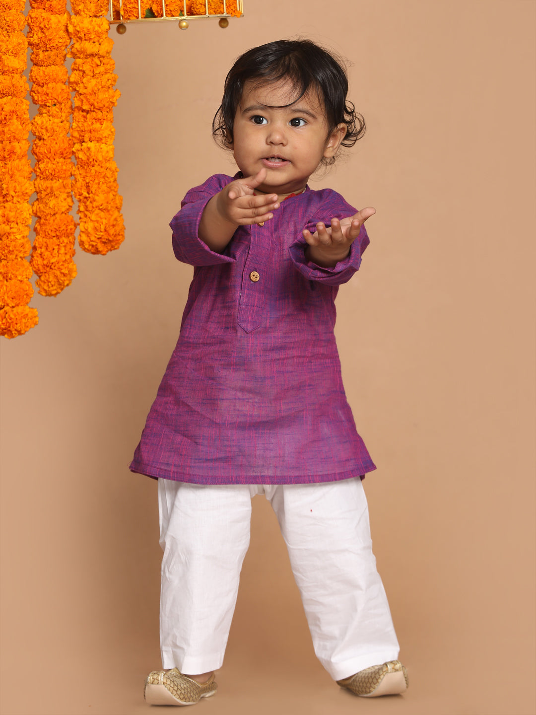 VASTRAMAY SISHU Boys' Purple Cotton Kurta and White Pyjama Set - qivii