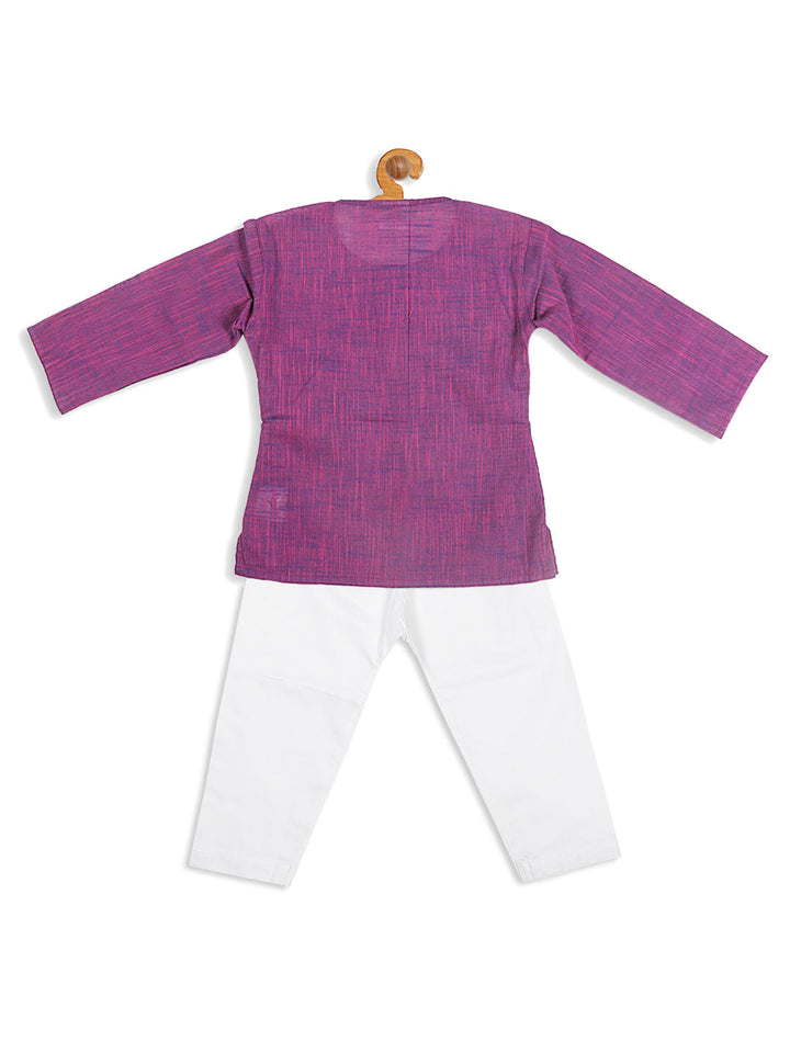 VASTRAMAY SISHU Boys' Purple Cotton Kurta and White Pyjama Set - qivii