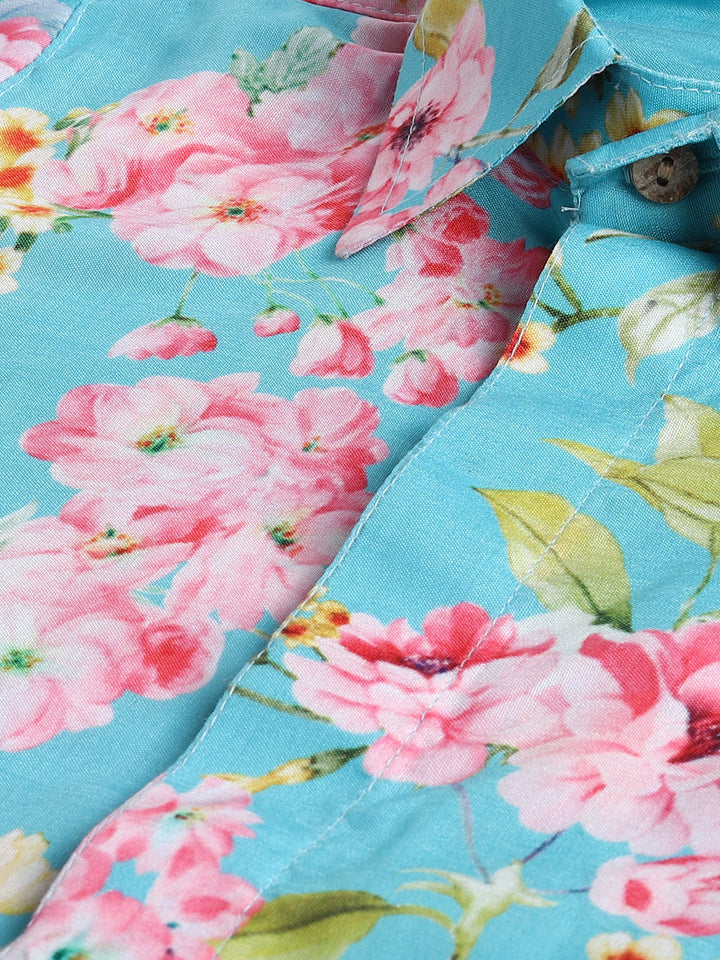 VASTRAMAY SISHU Boy's Aqua Floral Printed Kurta Patiala Set - qivii