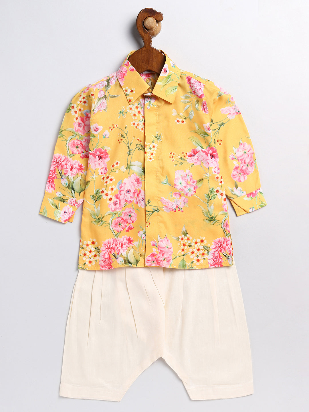 VASTRAMAY SISHU Boy's Yellow Floral Printed Kurta Patiala Set - qivii