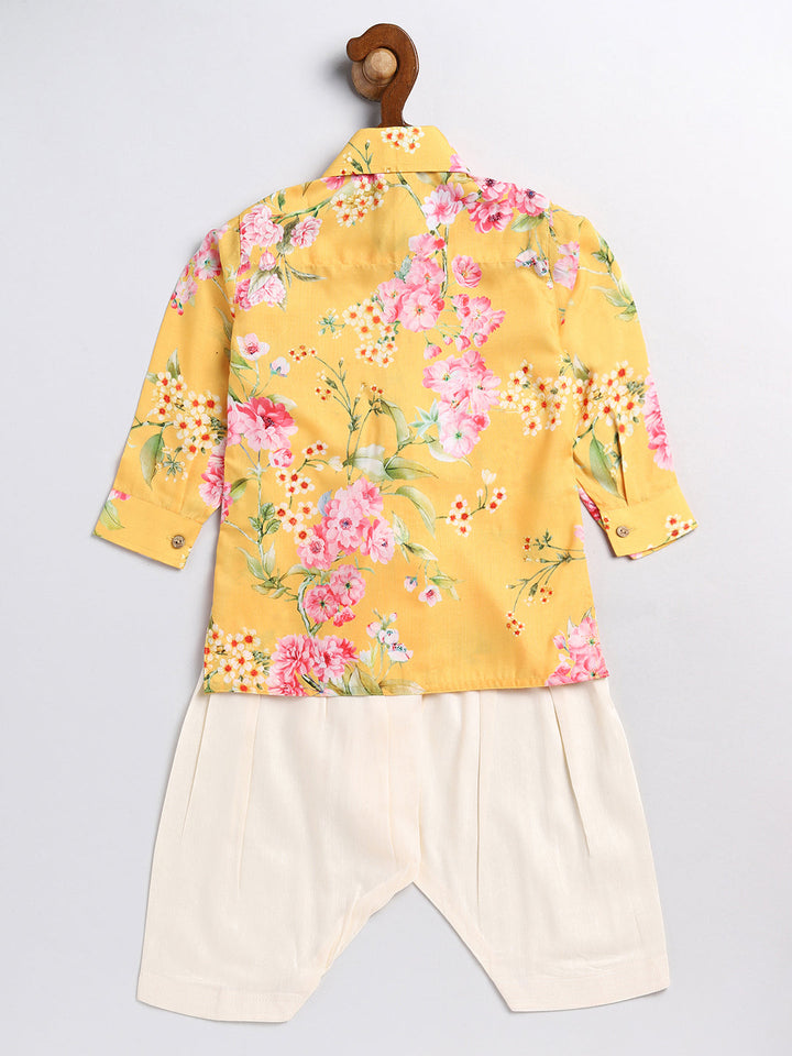 VASTRAMAY SISHU Boy's Yellow Floral Printed Kurta Patiala Set - qivii