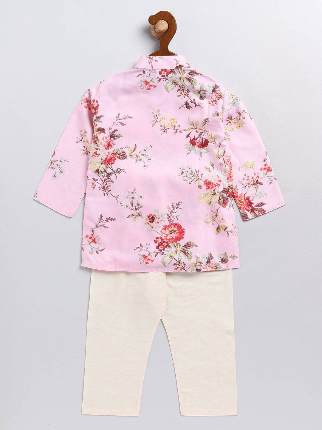 VASTRAMAY SISHU Boy's Pink Floral Printed Angrakha Kurta Pyjama Set - qivii