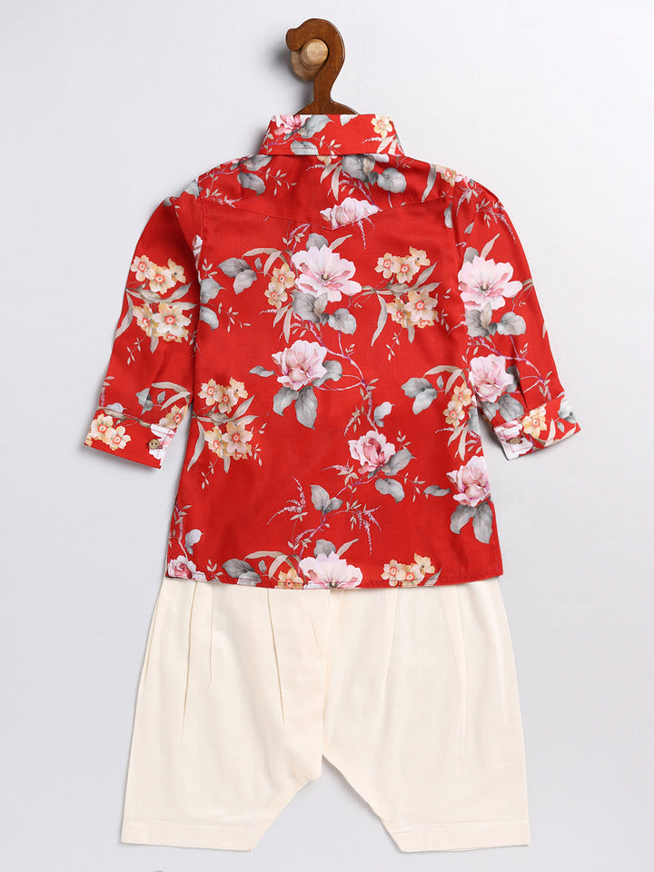 VASTRAMAY SISHU Boy's Red Floral Printed Kurta Patiala Set - qivii