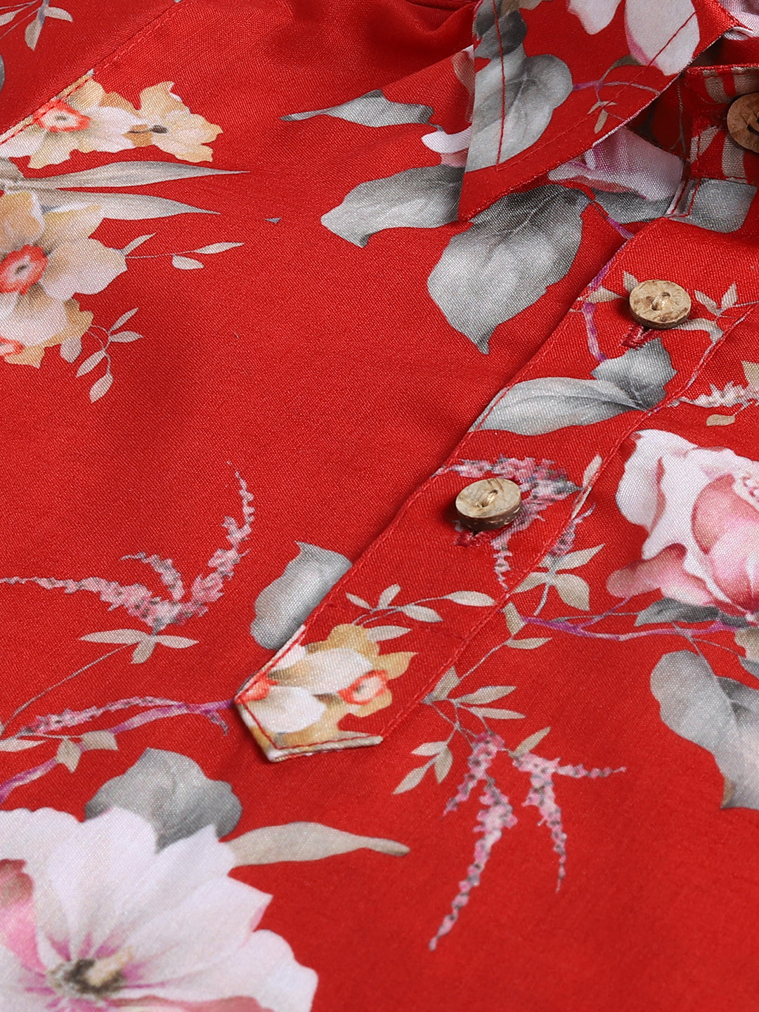 VASTRAMAY SISHU Boy's Red Floral Printed Kurta Patiala Set - qivii