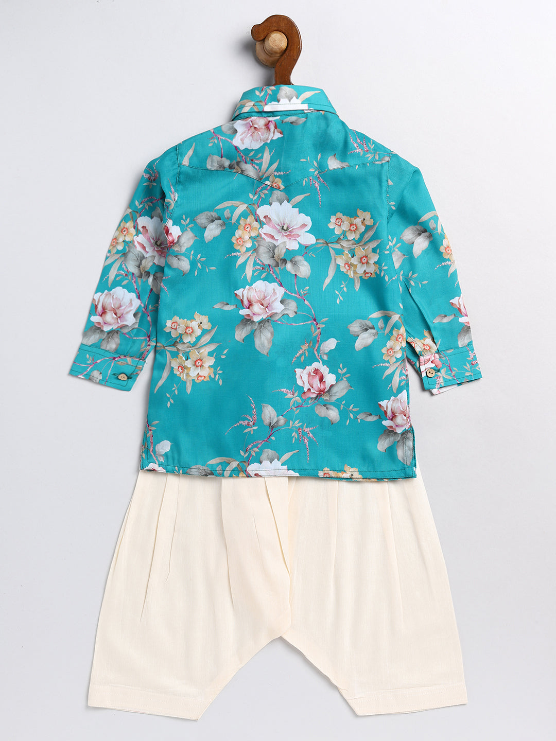 VASTRAMAY SISHU Boy's Turquoise Blue Floral Printed Kurta Patiala Set - qivii