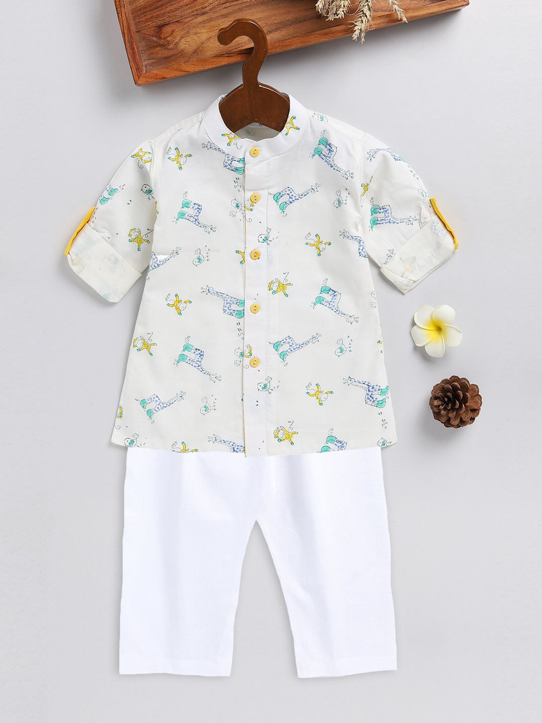 VASTRAMAY SISHU Boy's White Printed Cotton Kurta Pyjama Set - qivii