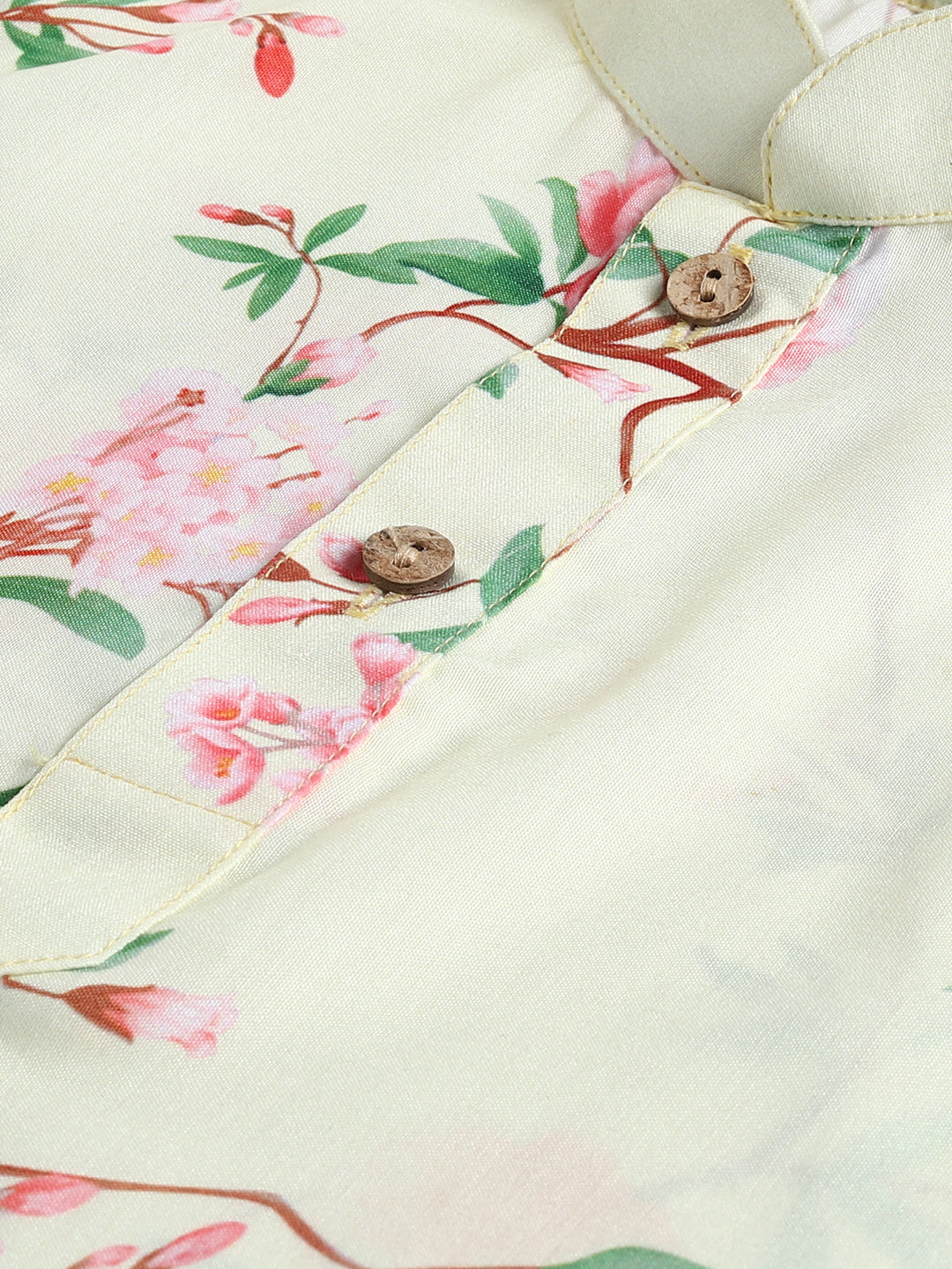 VASTRAMAY Boys' Yellow Floral Printed Cotton Kurta Pyjama Set - qivii