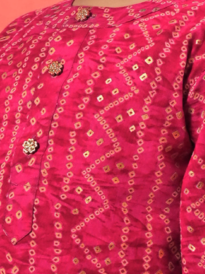 VASTRAMAY Boys' Pink Bandhni Kurta And Patiala Set - qivii