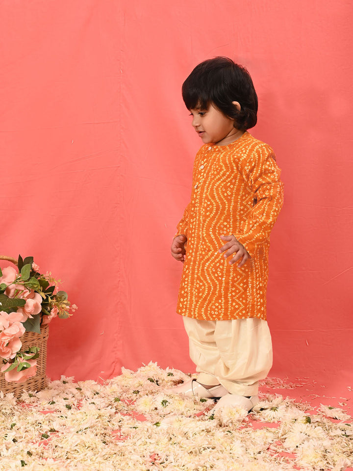 VASTRAMAY Boys' Yellow Bandhni Kurta And Patiala Set - qivii