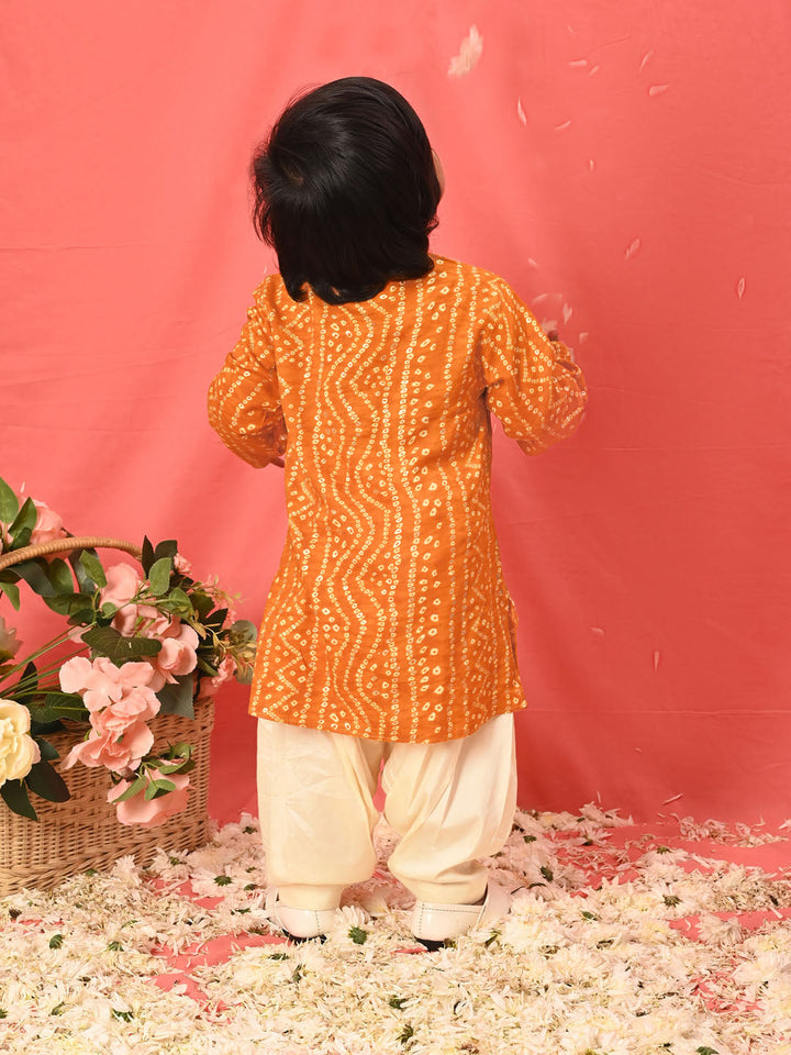VASTRAMAY Boys' Yellow Bandhni Kurta And Patiala Set - qivii