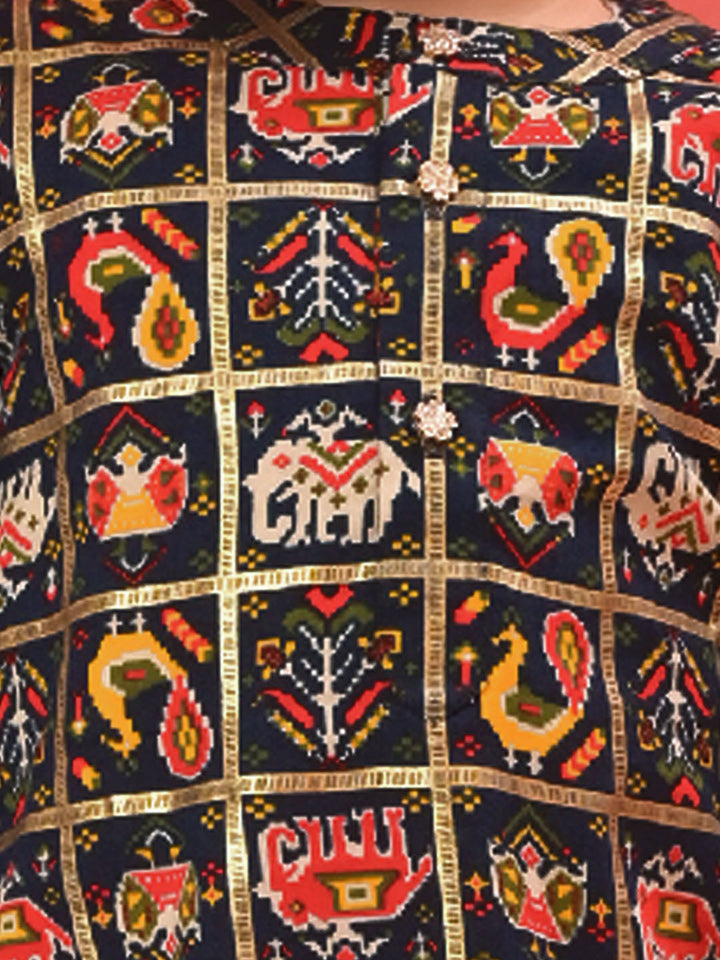 VASTRAMAY SISHU Boys' Blue Patola Print Festive Kurta Pyjama Set - qivii