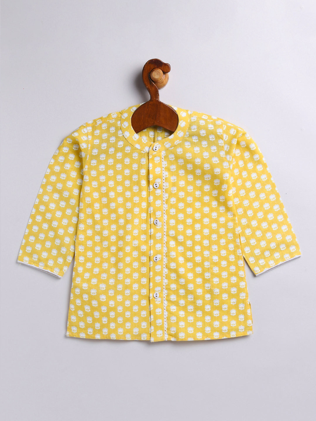Vastramay Infant Boys Yellow And White Cotton Kurta Pyjama Set - qivii