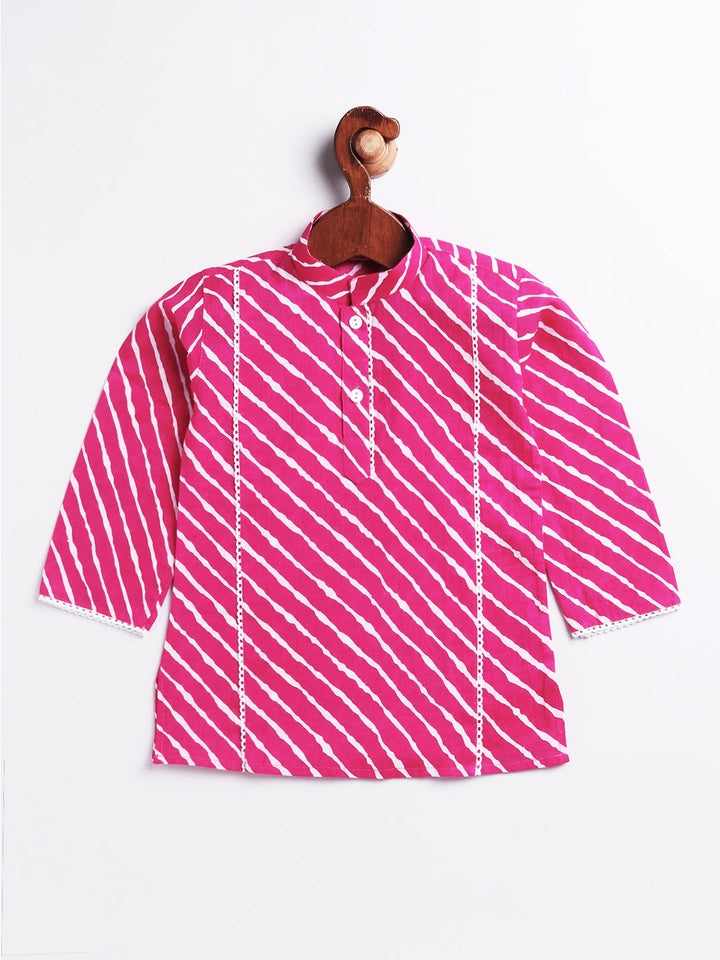 Vastramay Infant Boys Pink And White Cotton Kurta Pyjama Set - qivii