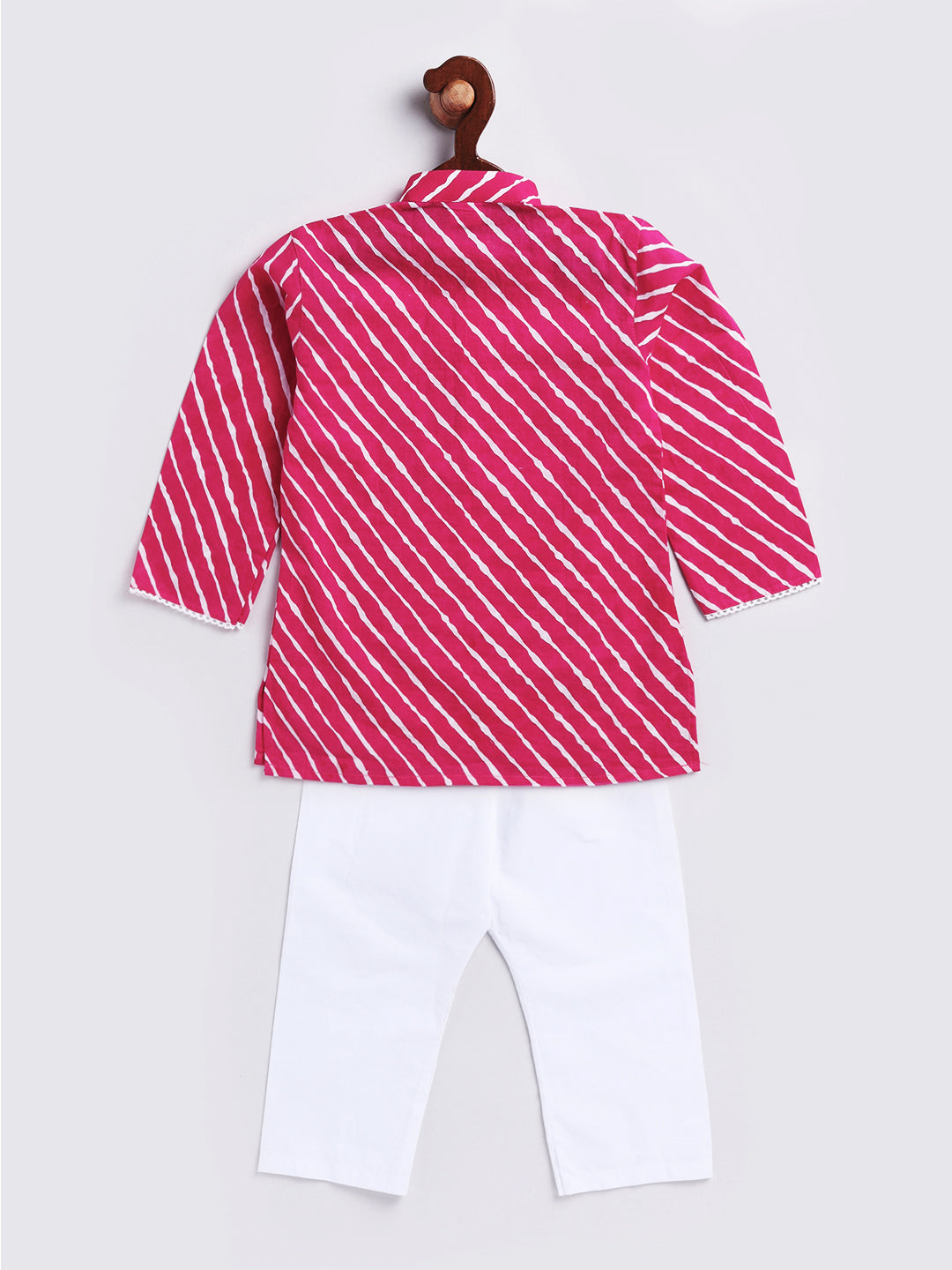 Vastramay Infant Boys Pink And White Cotton Kurta Pyjama Set - qivii