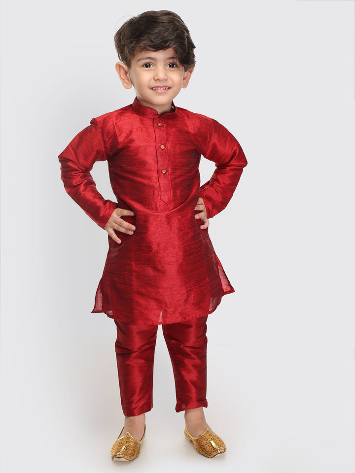 VASTRAMAY SISHU Boys Maroon Silk Blend Kurta Pyjama Set - qivii