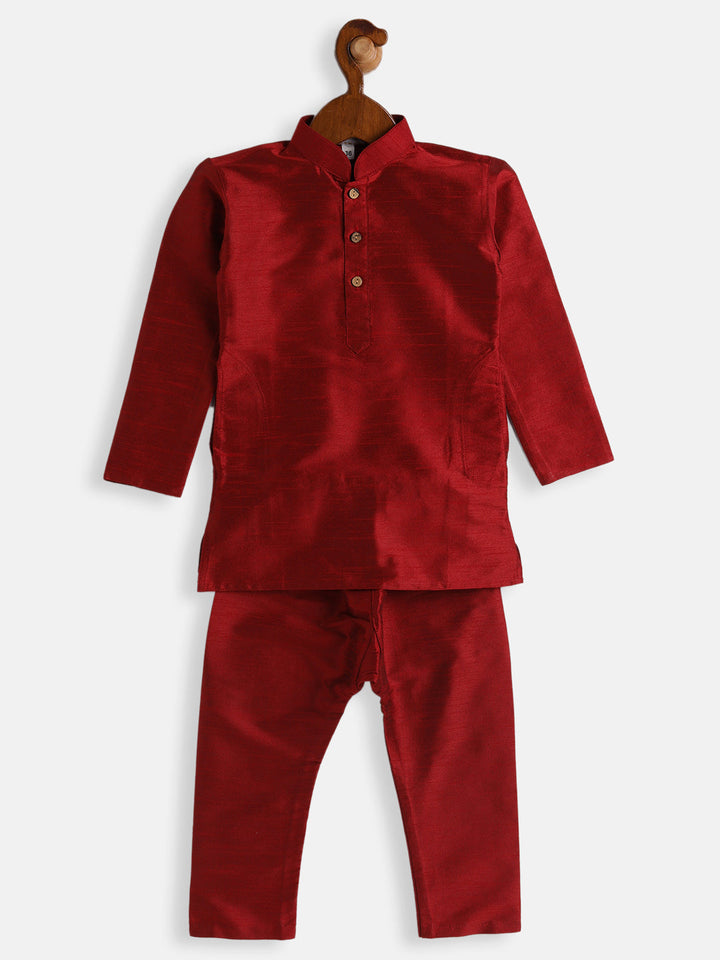 VASTRAMAY SISHU Boys Maroon Silk Blend Kurta Pyjama Set - qivii