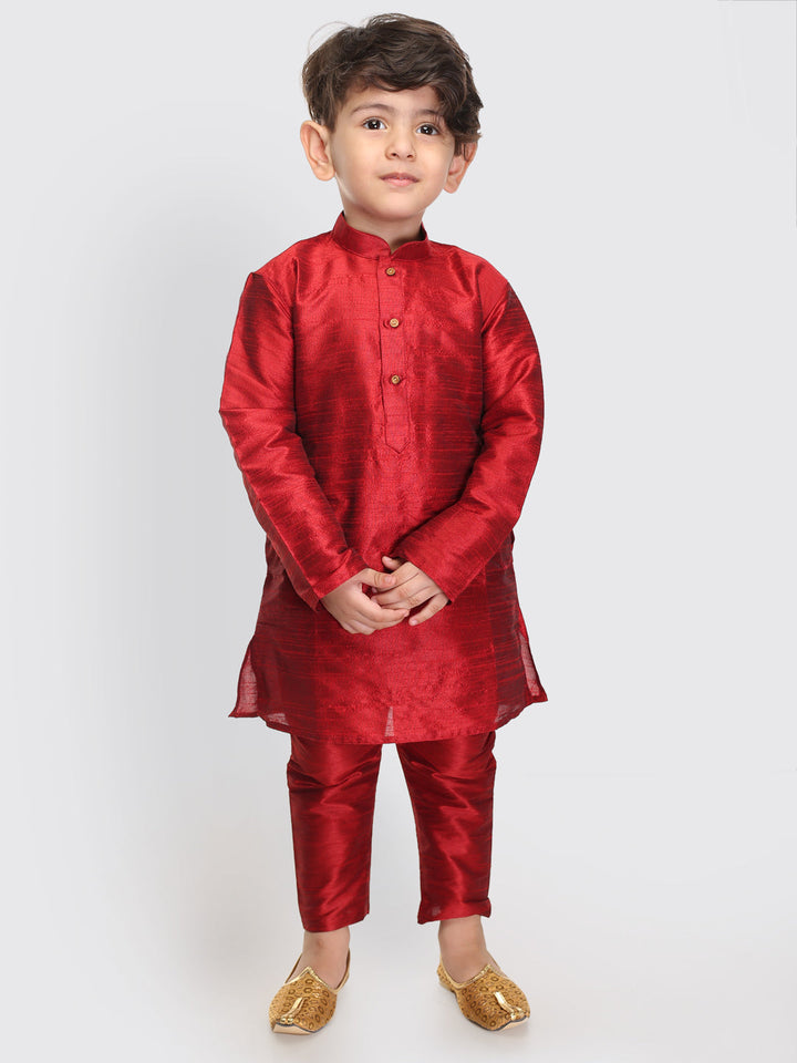 VASTRAMAY SISHU Boys Maroon Silk Blend Kurta Pyjama Set - qivii