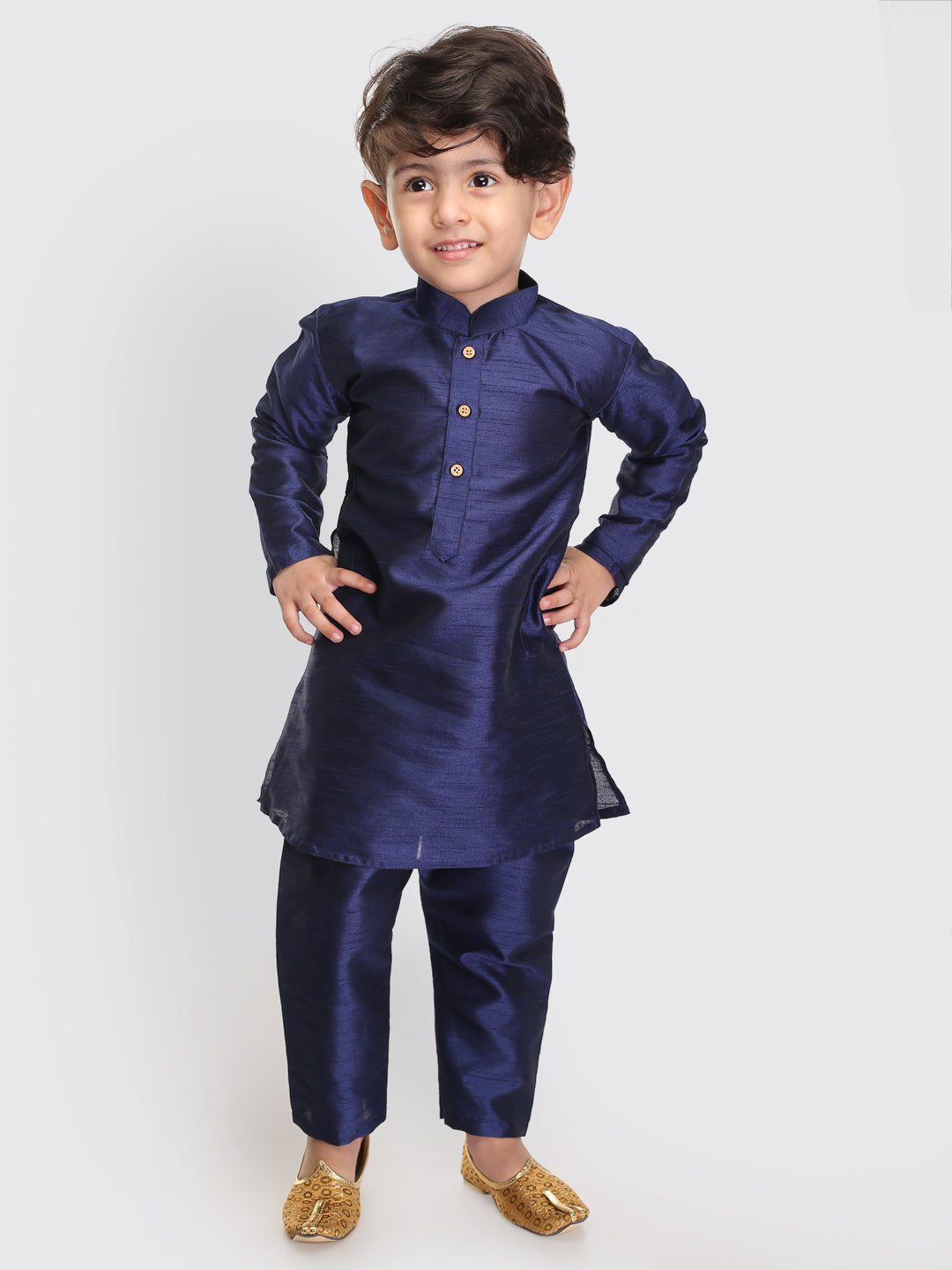 VASTRAMAY SISHU Boys Navy Blue Silk Blend Kurta Pyjama Set - qivii