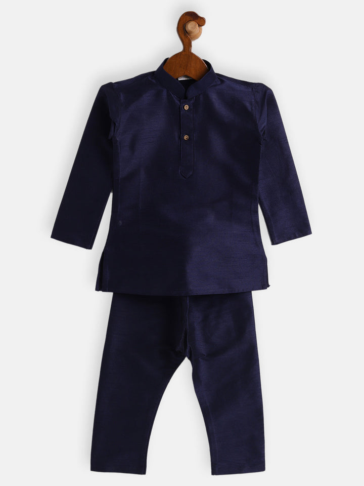 VASTRAMAY SISHU Boys Navy Blue Silk Blend Kurta Pyjama Set - qivii