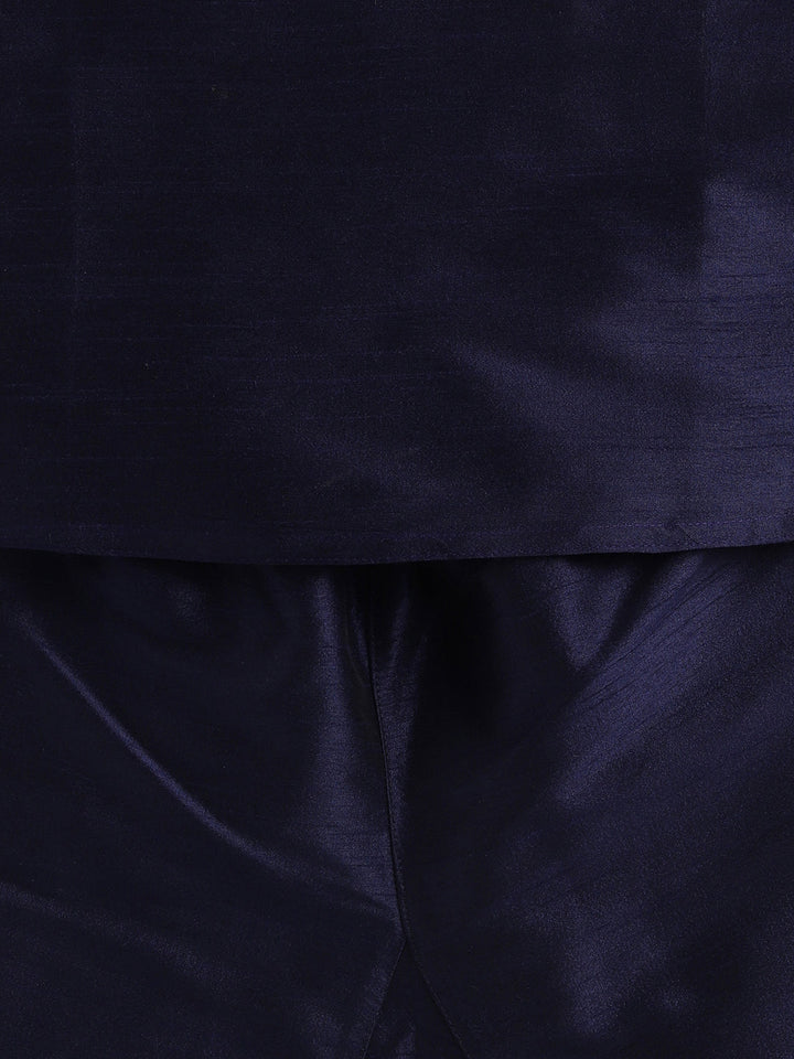 VASTRAMAY SISHU Boys Navy Blue Silk Blend Kurta Pyjama Set - qivii