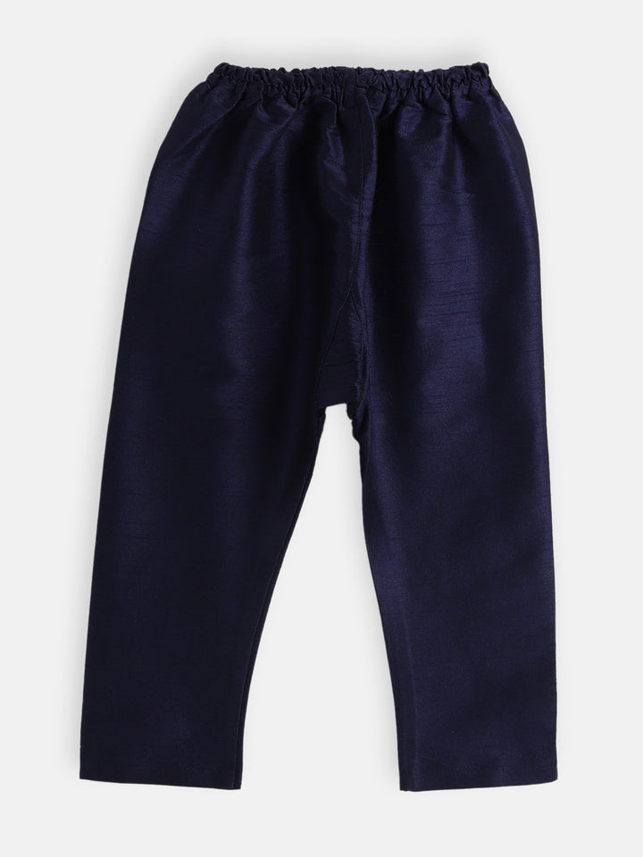 VASTRAMAY SISHU Boys Navy Blue Silk Blend Kurta Pyjama Set - qivii