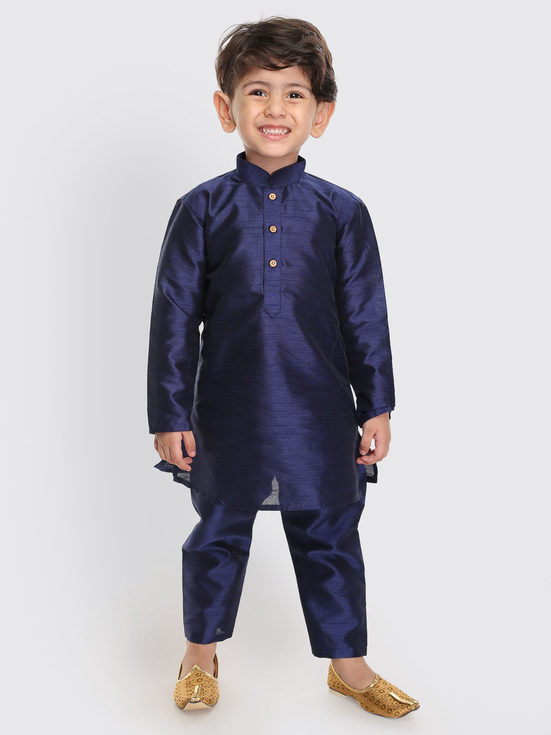 VASTRAMAY SISHU Boys Navy Blue Silk Blend Kurta Pyjama Set - qivii