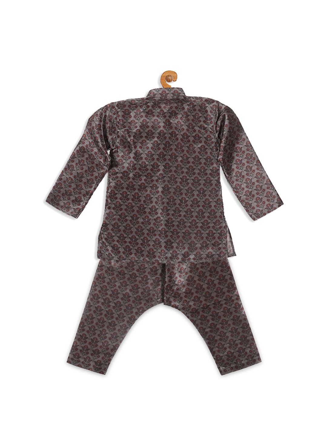 VASTRAMAY Boy's Grey Floral Printed Kurta And Pyjama Set - qivii