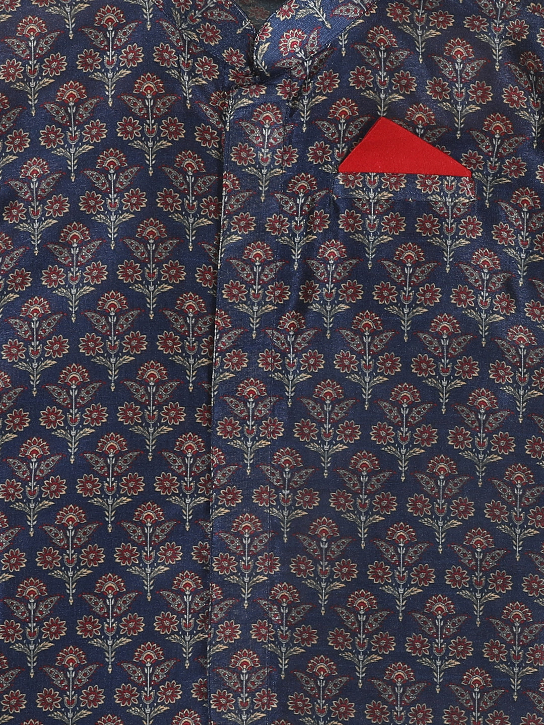 VASTRAMAY Boy's Navy Blue Floral Printed Kurta And Pyjama Set - qivii