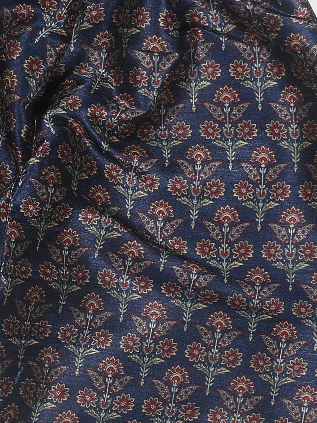 VASTRAMAY Boy's Navy Blue Floral Printed Kurta And Pyjama Set - qivii