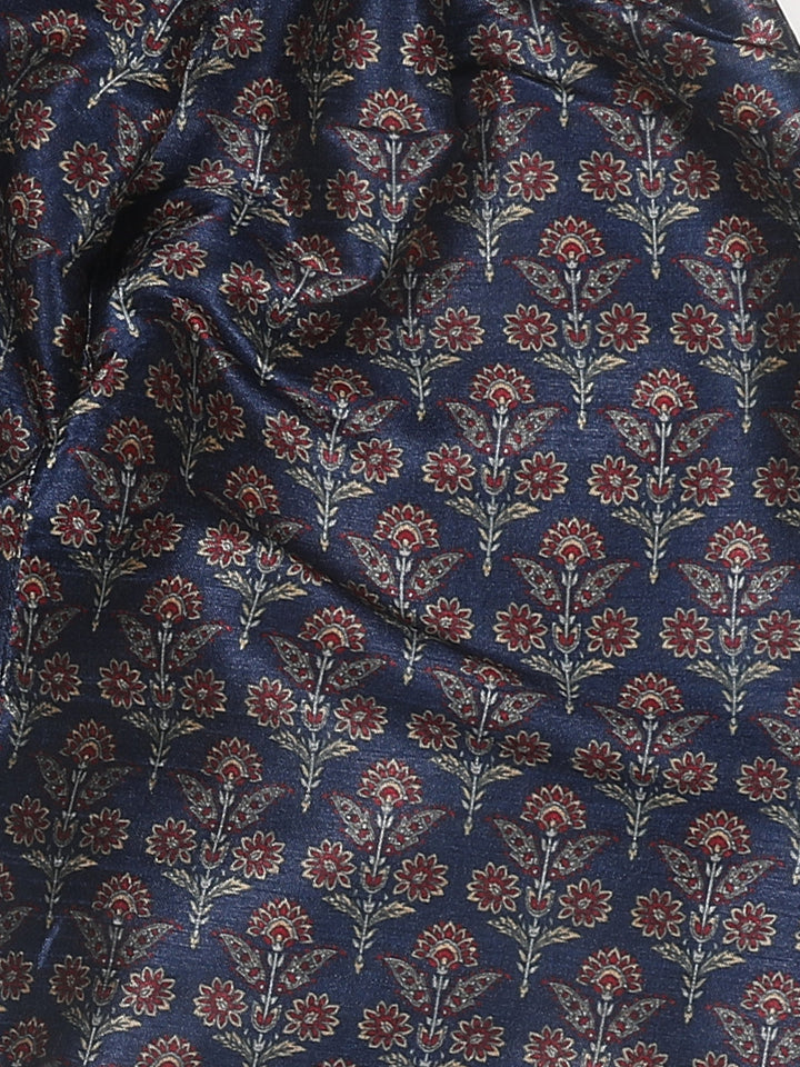 VASTRAMAY Boy's Navy Blue Floral Printed Kurta And Pyjama Set - qivii