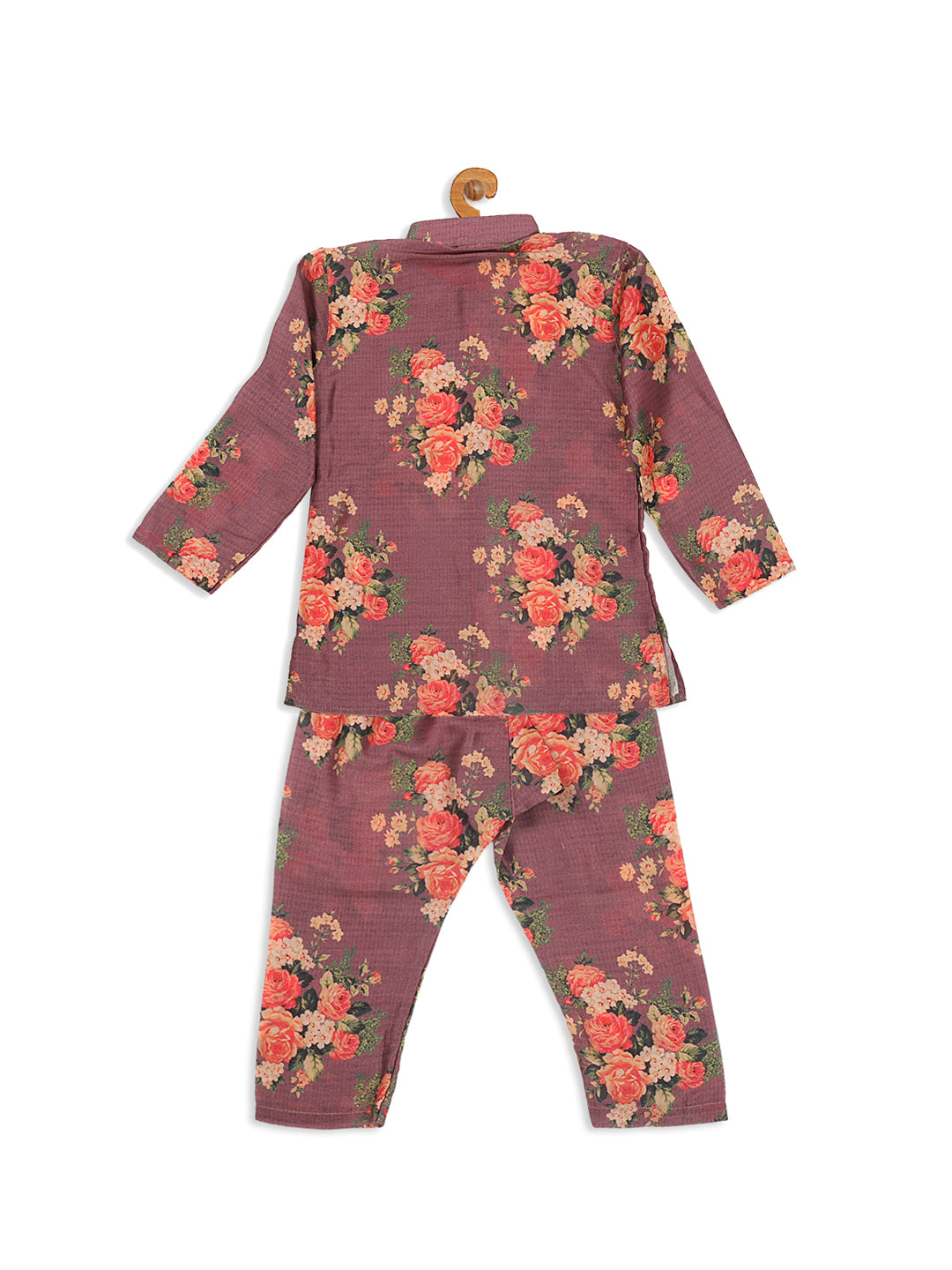 VASTRAMAY Boy's Purple Floral Printed Kurta With Pyjama Set - qivii