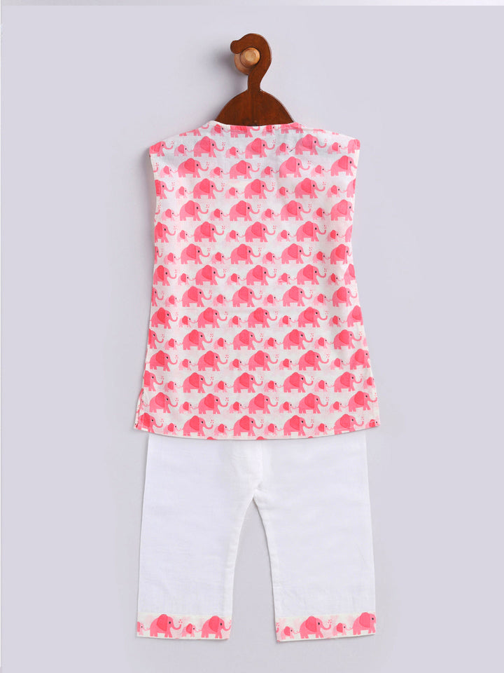Vastramay Infant Boys Pink Cotton Blend Kurta Pyjama Set - qivii