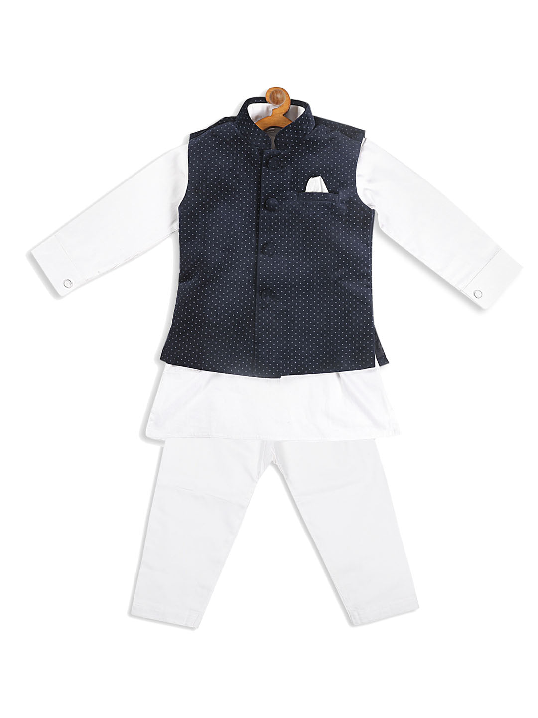 VASTRAMAY SISHU Boy's White Kurta with Pyjamas & Black  Nehru Jacket - qivii
