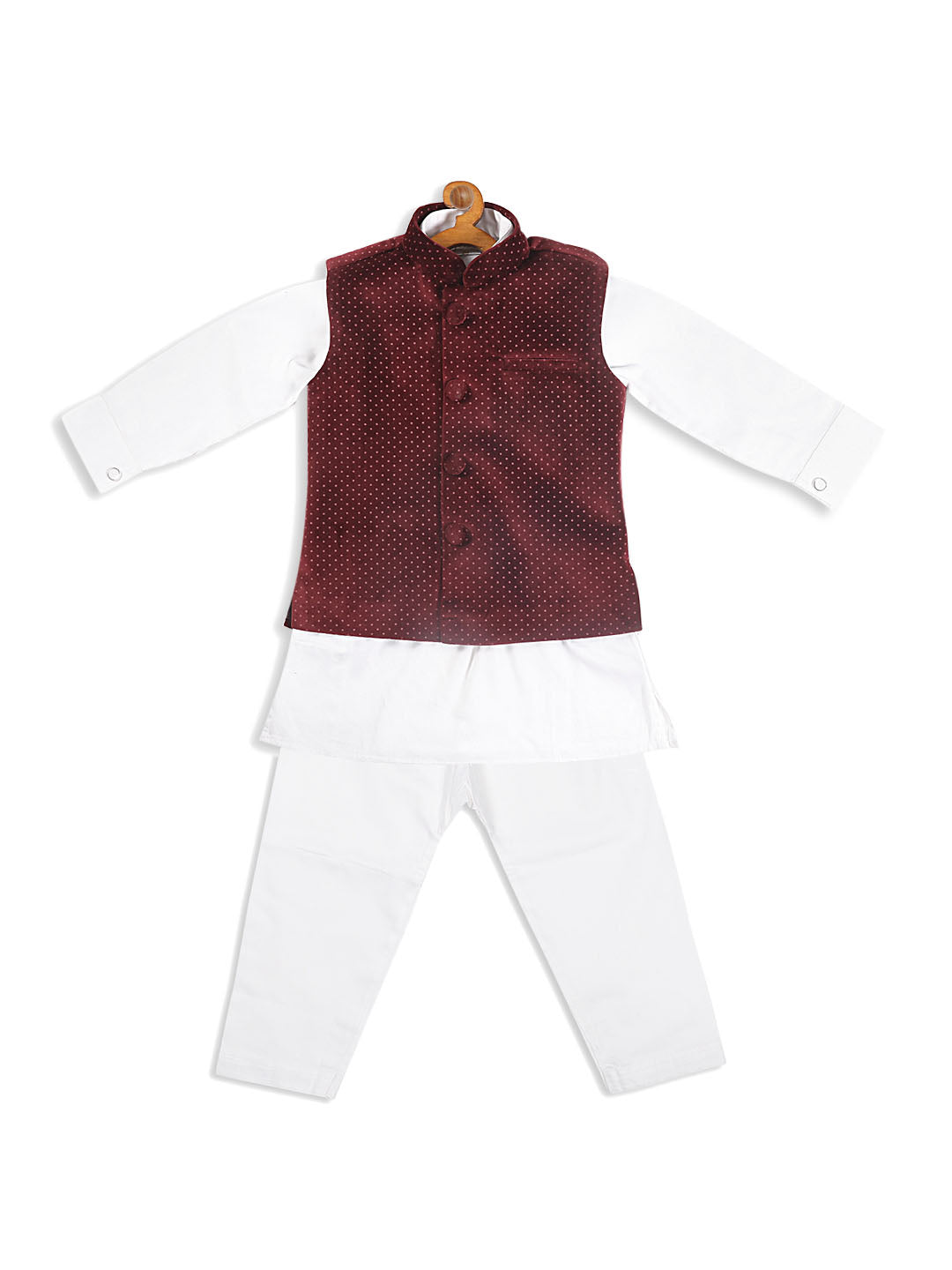 VASTRAMAY SISHU Boy's Maroon Printed Kurta with Pyjamas & Nehru Jacket - qivii